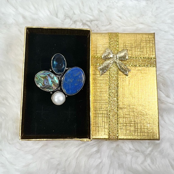 Abalone Lapis Pearl 925 Gemstone ring size 9.75 - Picture 3 of 5